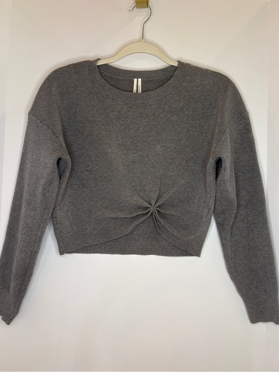 Anthropologie Sweaters - EUC Anthropologie Charcoal Twist-Front Crewneck Sweater